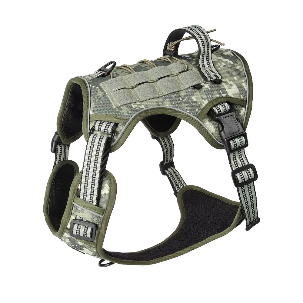 Tactical Dog Harness Camo No-Pull K9 Dog Vest Adjustable Military Pet Harness for Small Medium Large Dogs Training Walking