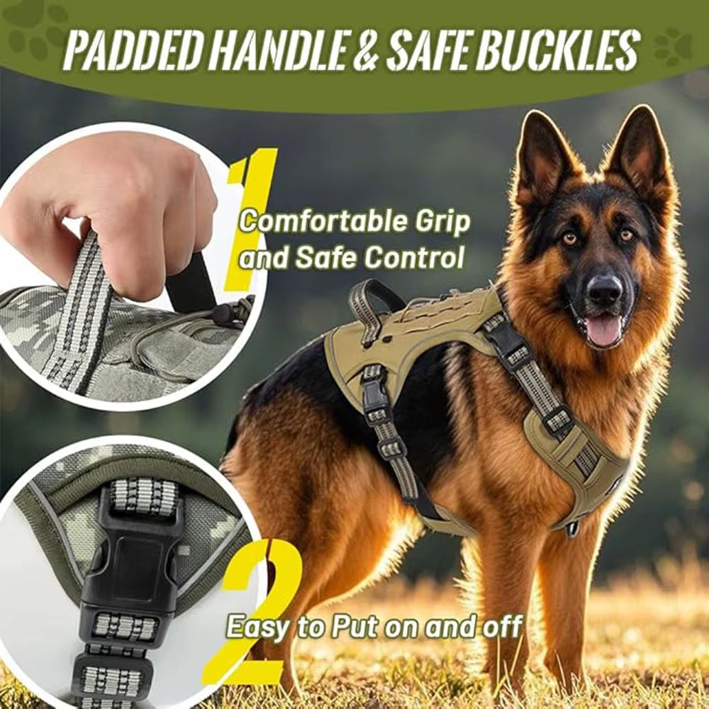 Tactical Dog Harness Camo No-Pull K9 Dog Vest Adjustable Military Pet Harness for Small Medium Large Dogs Training Walking