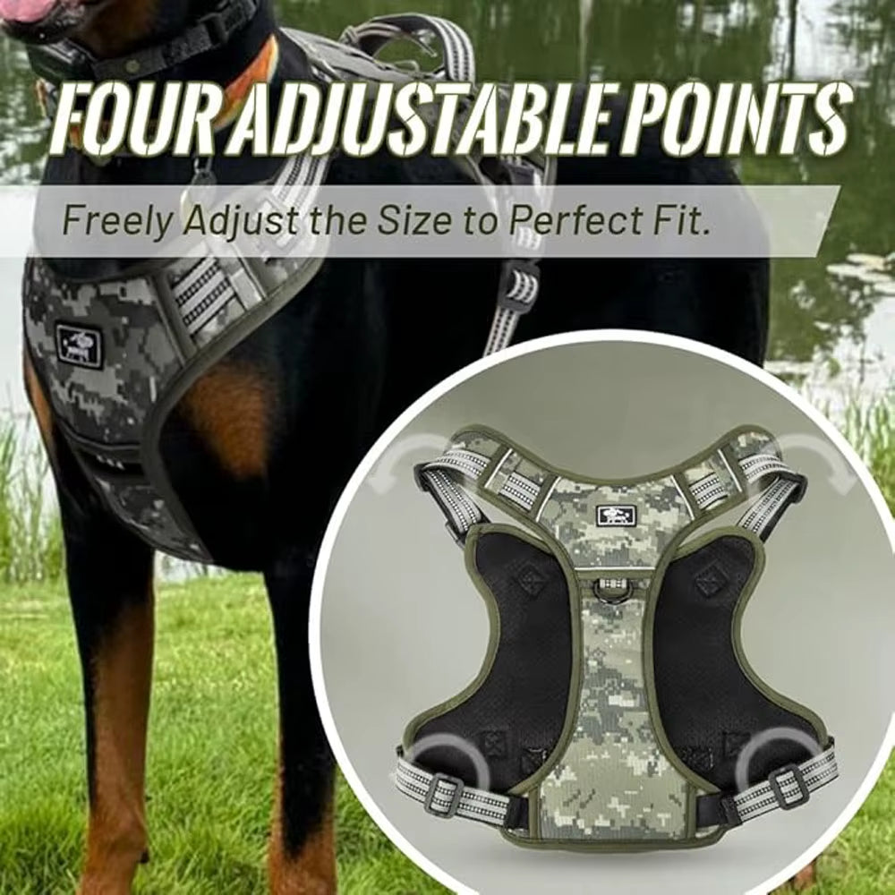 Tactical Dog Harness Camo No-Pull K9 Dog Vest Adjustable Military Pet Harness for Small Medium Large Dogs Training Walking