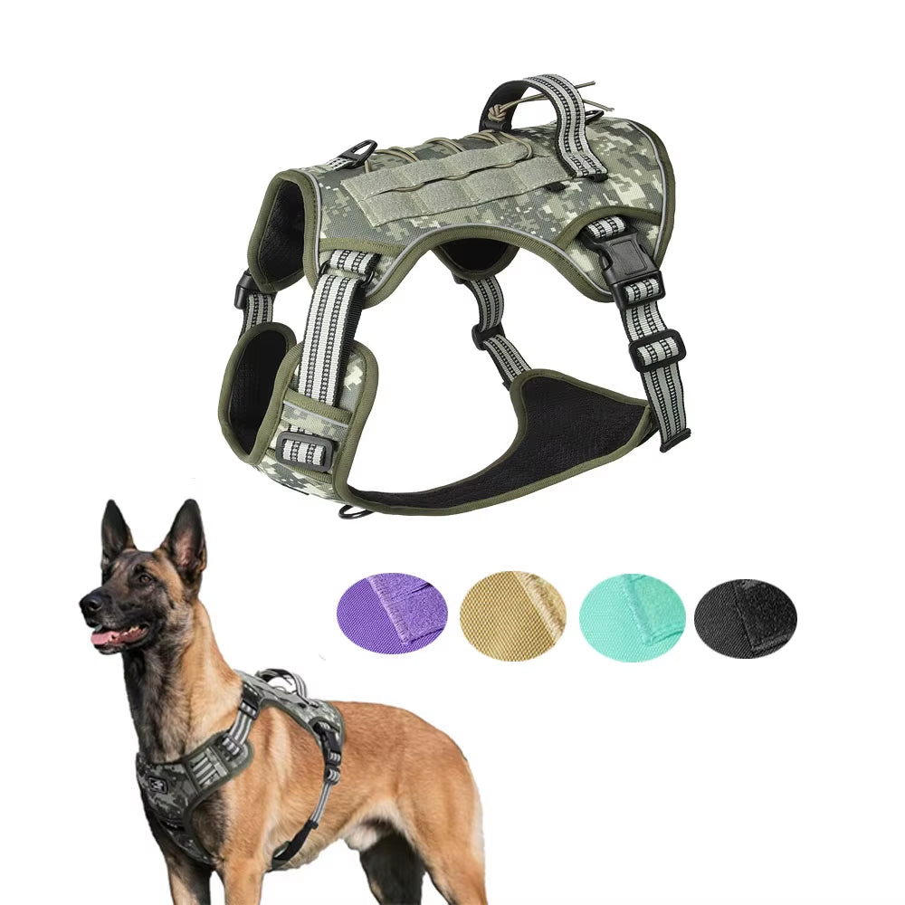 Tactical Dog Harness Camo No-Pull K9 Dog Vest Adjustable Military Pet Harness for Small Medium Large Dogs Training Walking